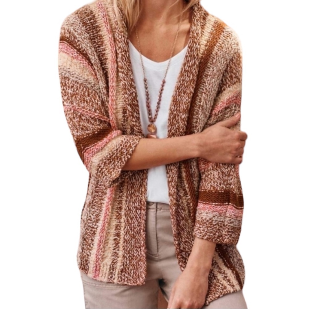J. Jill open knit Striped, Cardigan, pink and brown